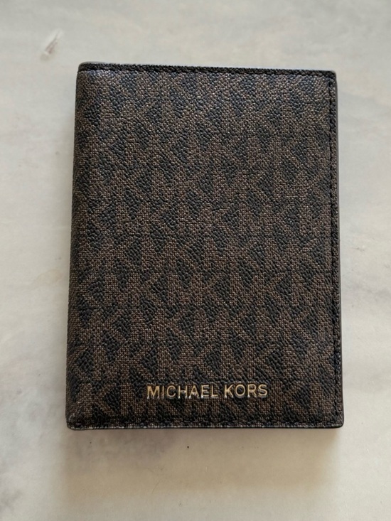 Michael Kors Accessories - Michael Kors Brown Monogram Card & Passport Holder with Gold Logo